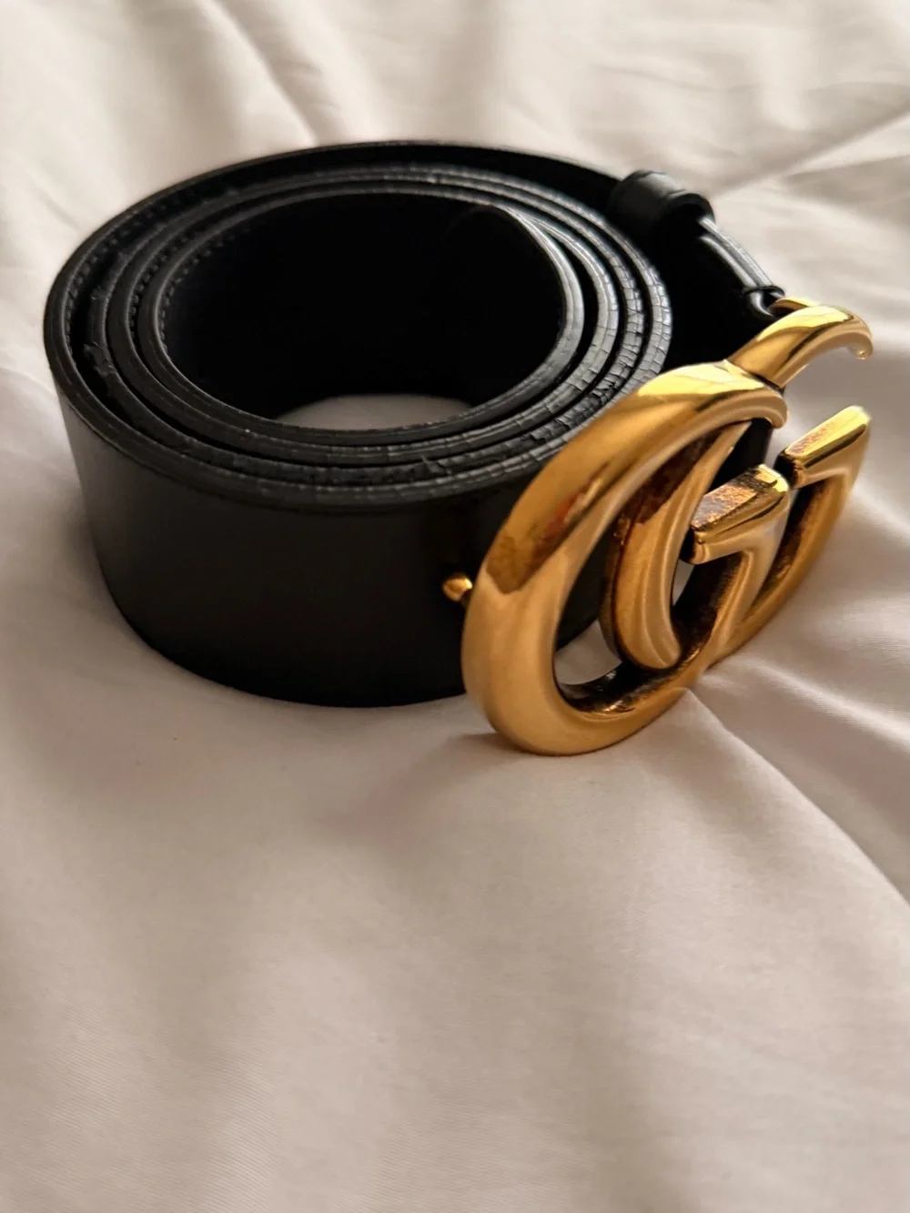 Gucci Black Leather Belt with Gold Double G Buckle